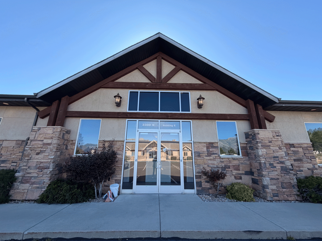 Outside of the front of the Dry Creek Chiropractic office building in Lehi, Utah.