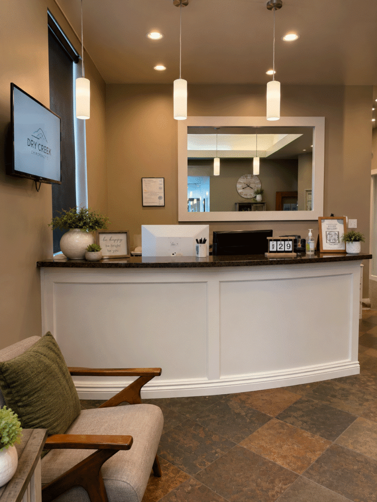 Welcoming reception desk at Dry Creek Chiropractic in Lehi, Utah